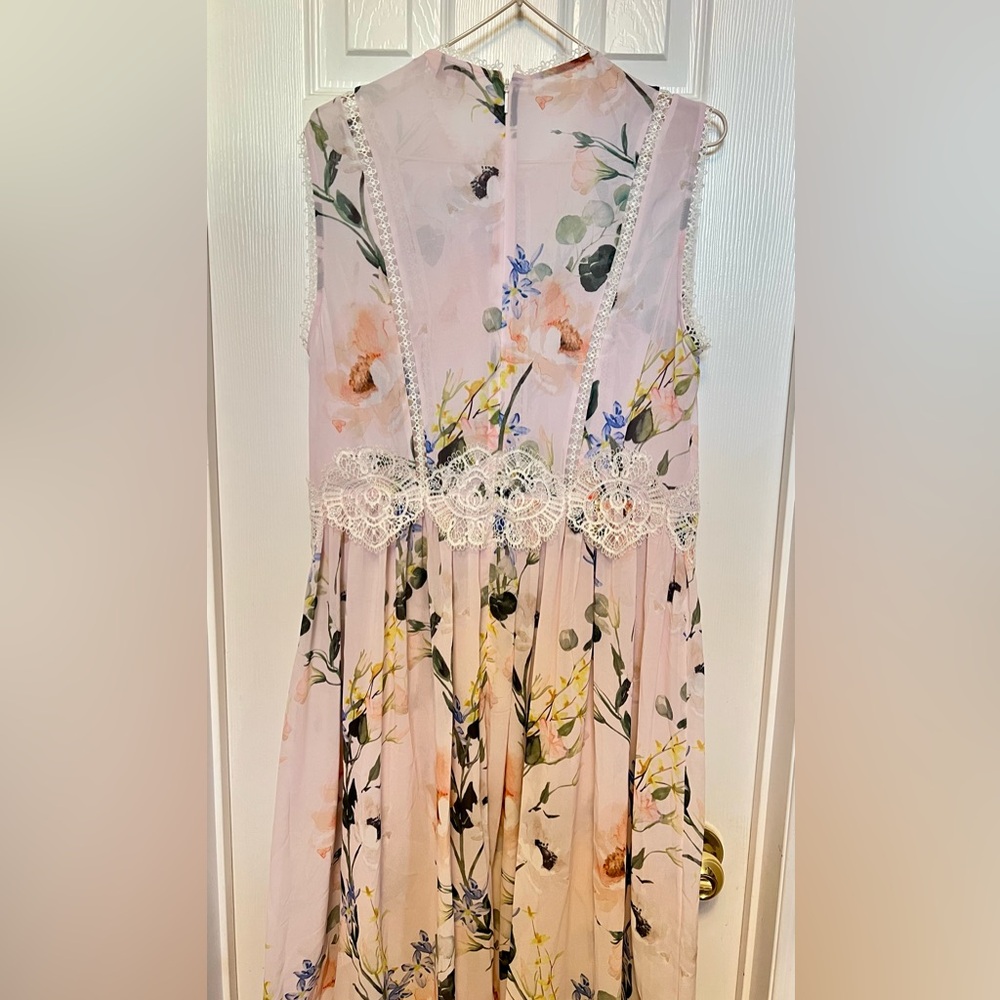 Ted Baker Carlos Floral Lace Trim midi dress Ted 4, US 10 - Picture 4 of 7